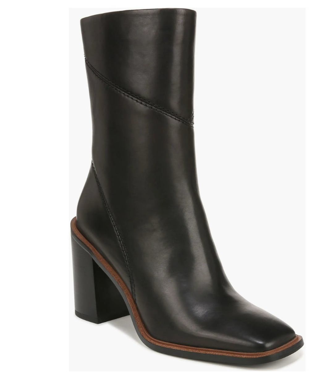 Franco Sarto Women's Stevie Block Heel Bootie Black Leather Size 7.5 NIB Dressy